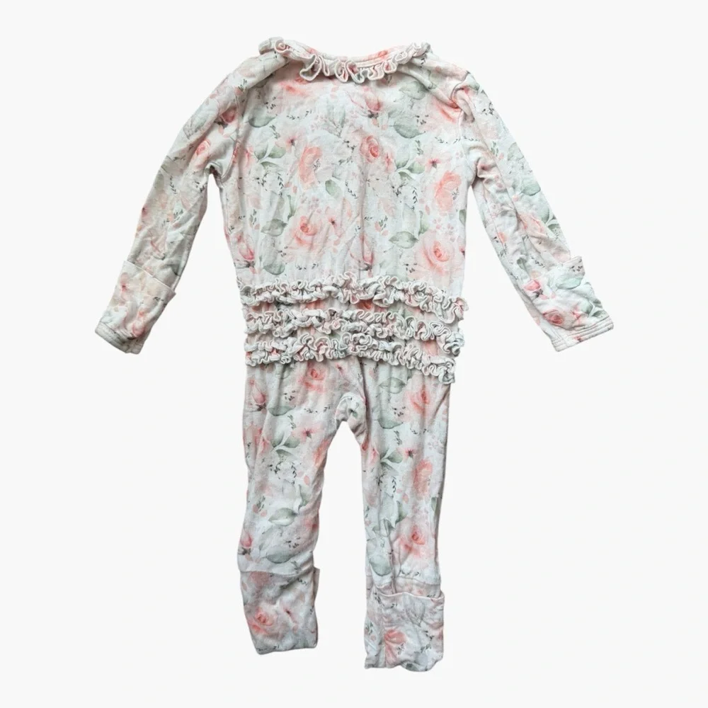 Rockin Royalty Bamboo Ruffle Zip Footie NB Floral Romper